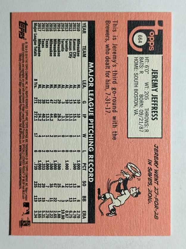 2018 Topps Heritage #664 Jeremy Jeffress