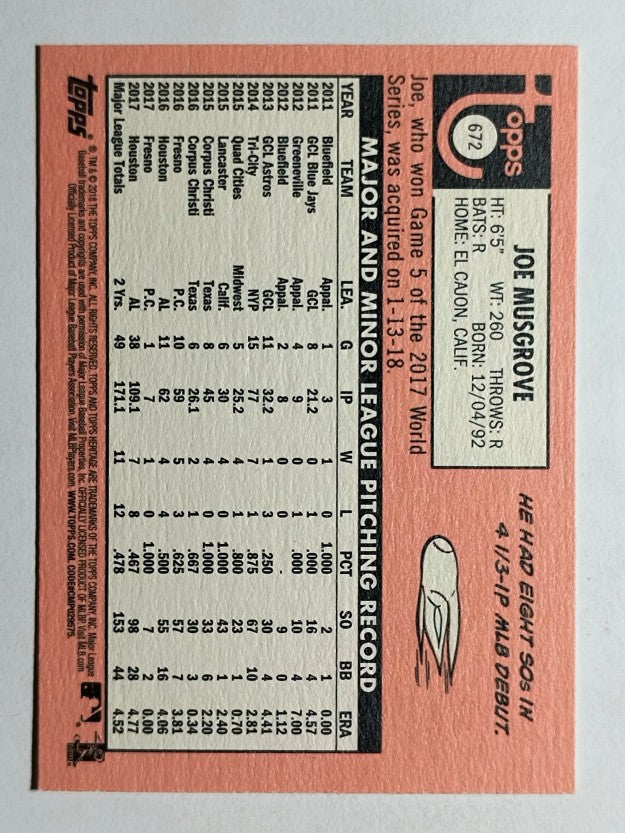 2018 Topps Heritage #672 Joe Musgrove