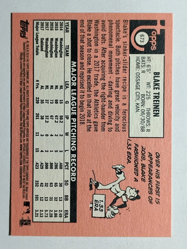 2018 Topps Heritage #673 Blake Treinen