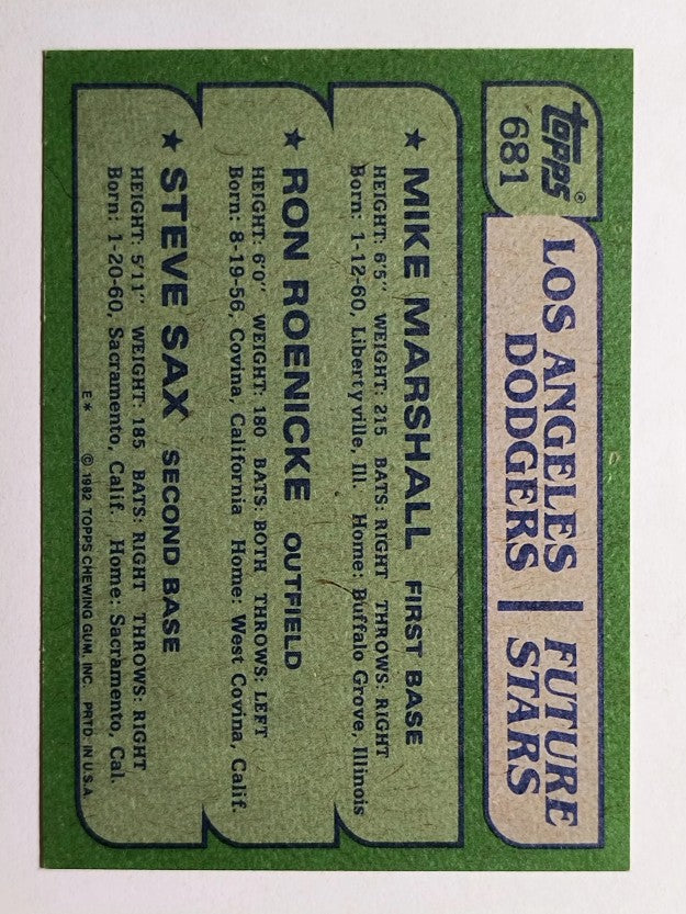 1982 Topps #681 Mike Marshall RC/Ron Roenicke RC/Steve Sax RC