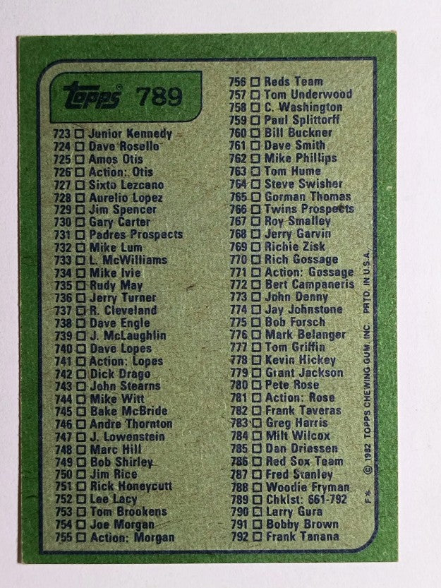 1982 Topps #789 Checklist 661-792