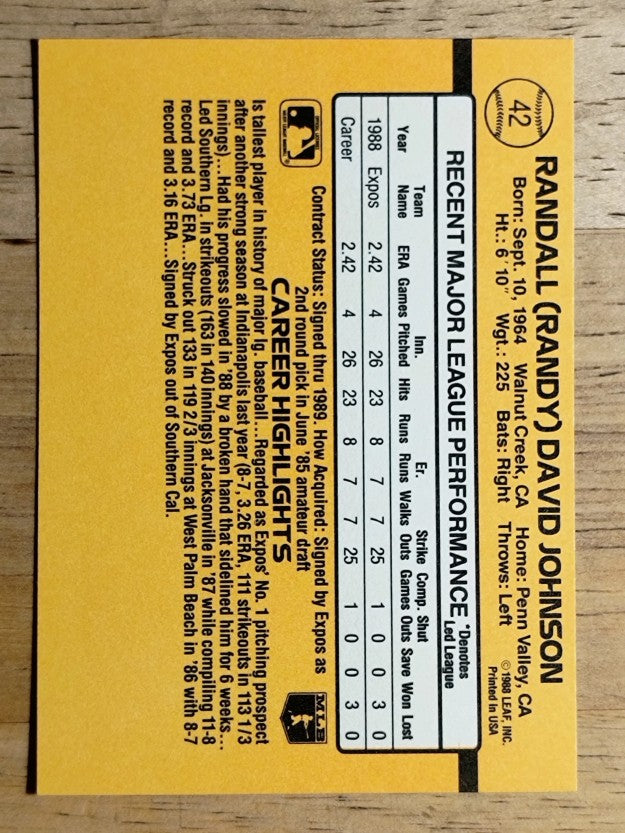 1989 Donruss #42 Randy Johnson RC RR