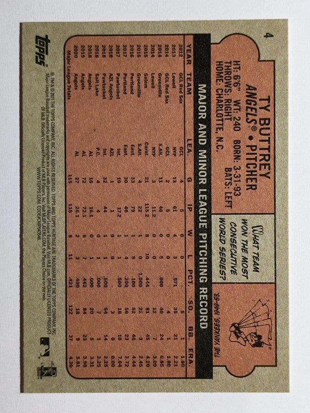 2021 Topps Heritage #4 Ty Buttrey