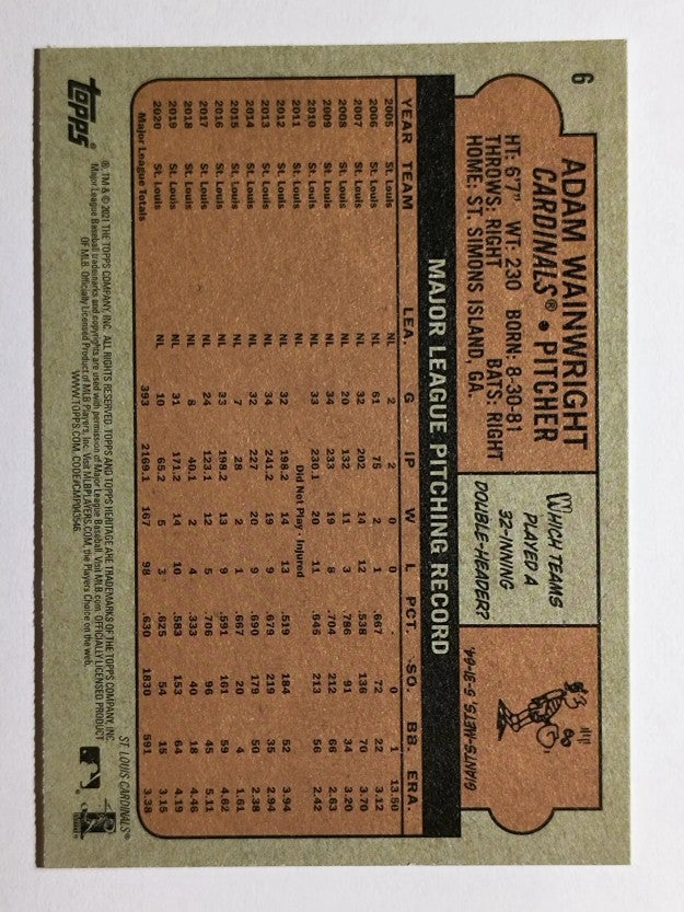 2021 Topps Heritage #6 Adam Wainwright