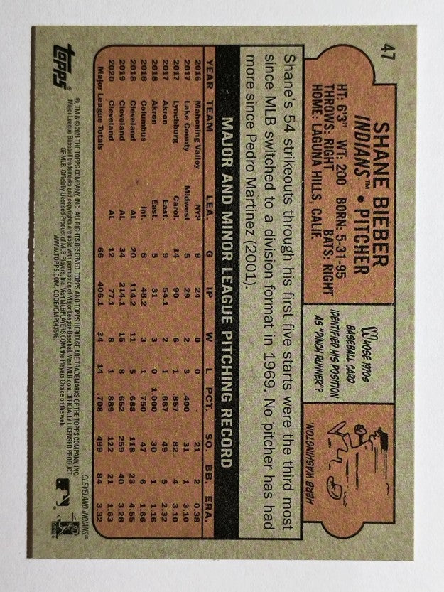 2021 Topps Heritage #47 Shane Bieber