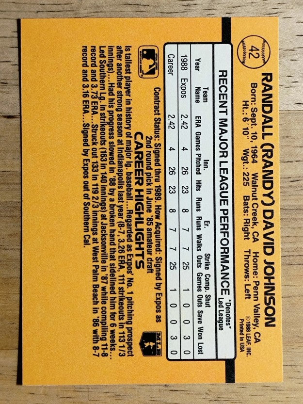 1989 Donruss #42 Randy Johnson RC RR