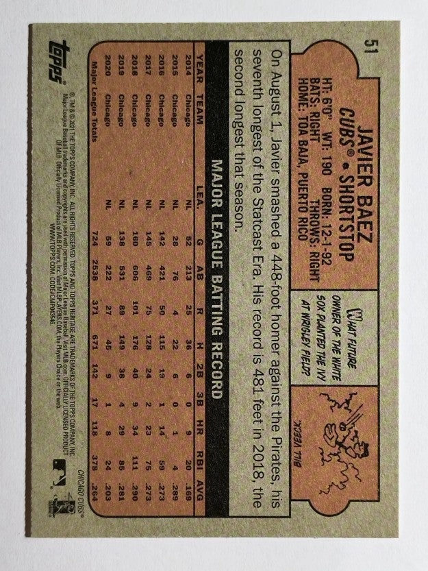 2021 Topps Heritage #51 Javier Baez