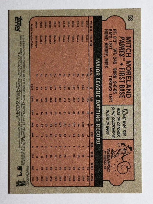 2021 Topps Heritage #58 Mitch Moreland