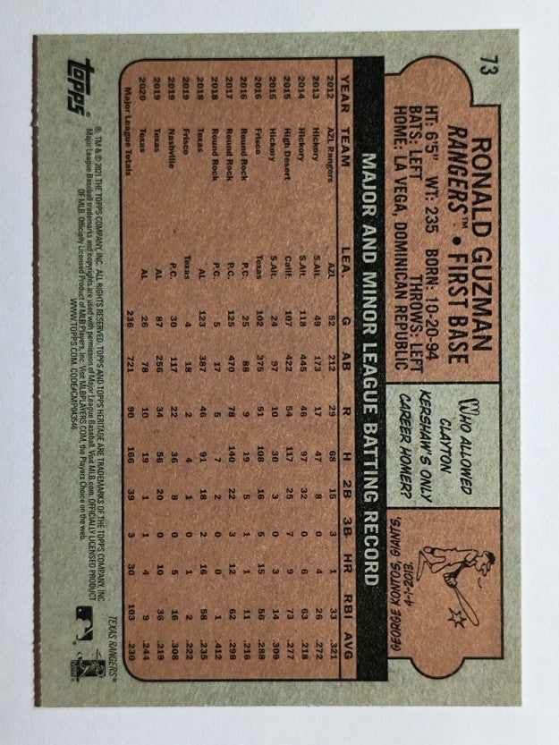 2021 Topps Heritage #73 Ronald Guzman