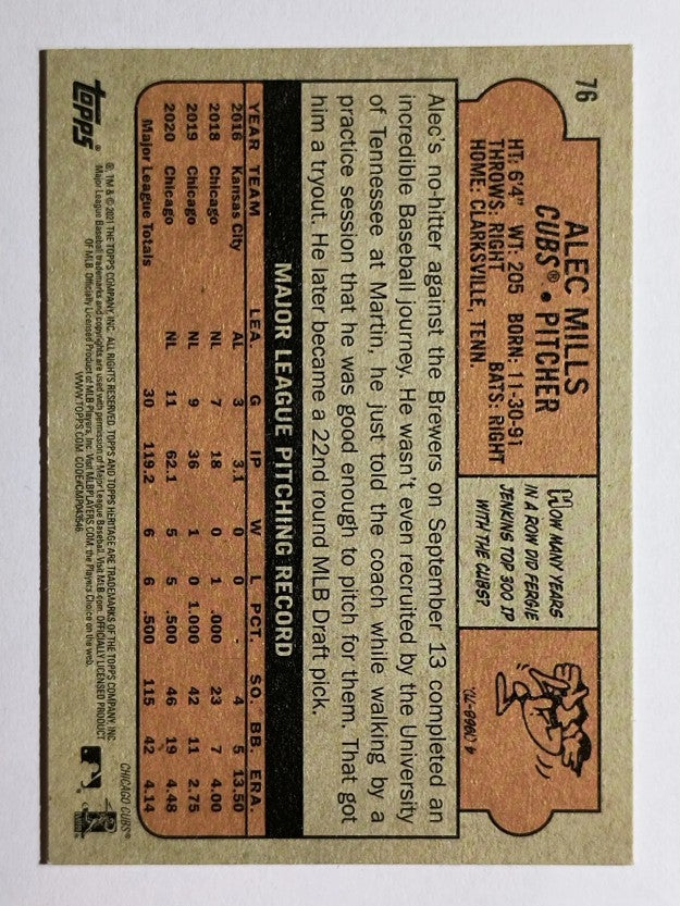 2021 Topps Heritage #76 Alec Mills