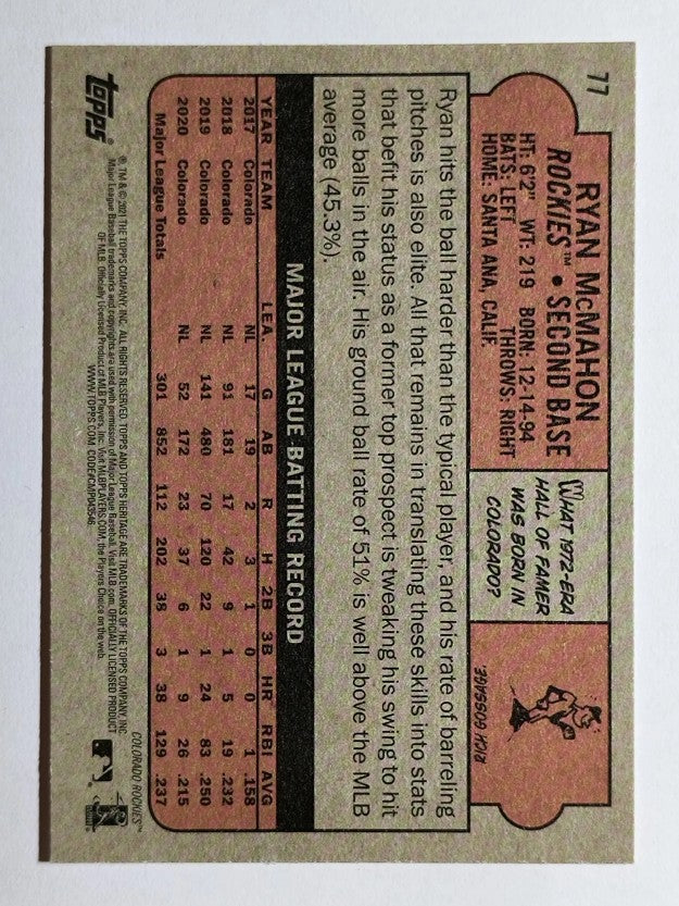 2021 Topps Heritage #77 Ryan McMahon