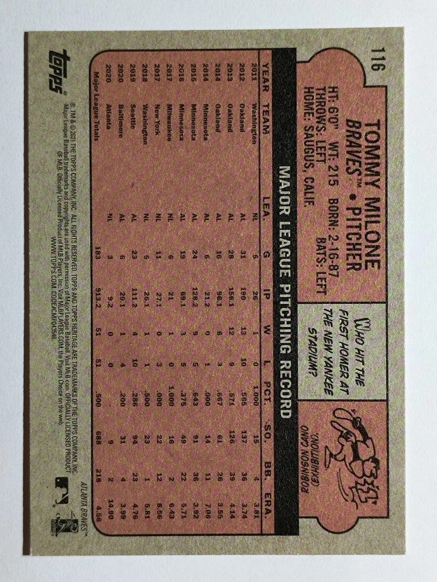 2021 Topps Heritage #116 Tommy Milone