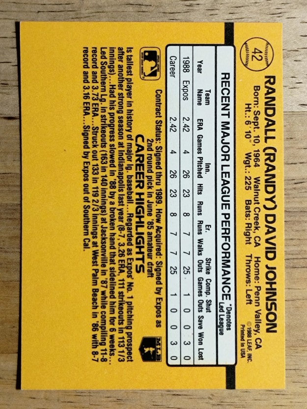1989 Donruss #42 Randy Johnson RC RR