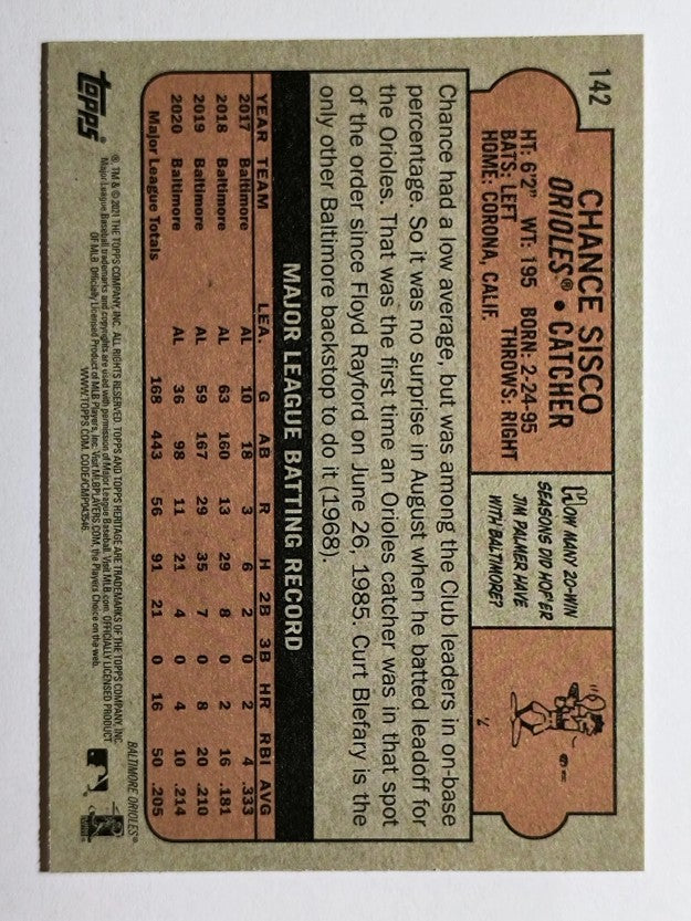 2021 Topps Heritage #142 Chance Sisco