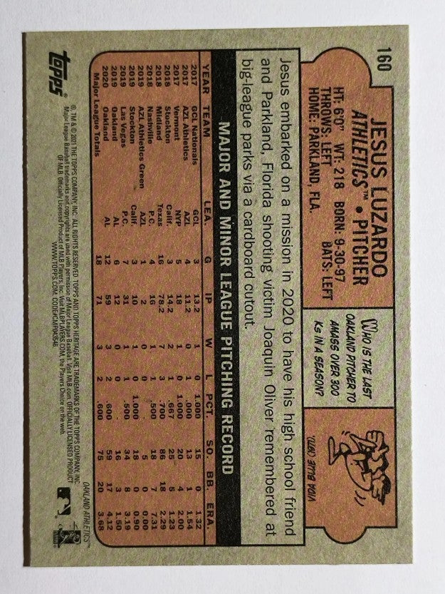 2021 Topps Heritage #160 Jesus Luzardo