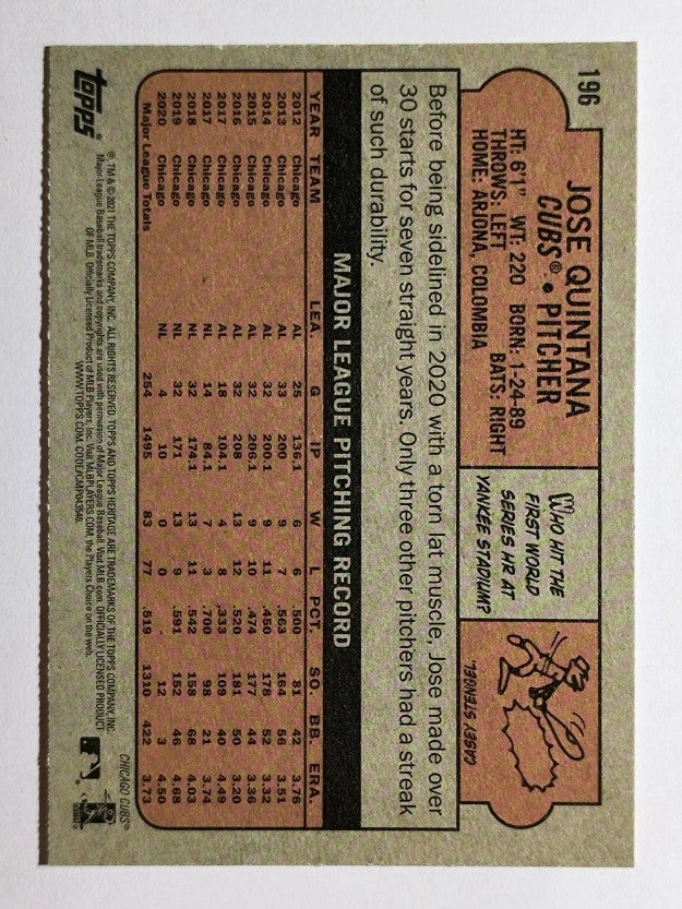2021 Topps Heritage #196 Jose Quintana