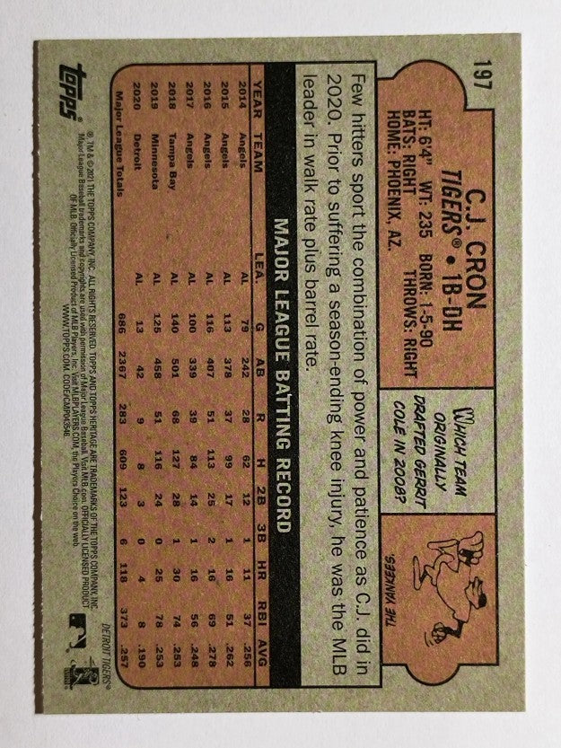 2021 Topps Heritage #197 C.J. Cron