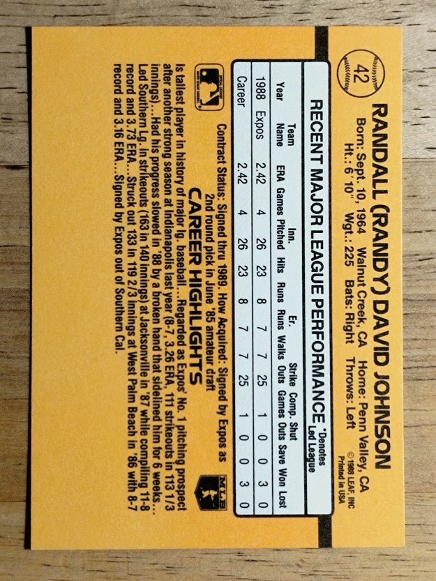 1989 Donruss #42 Randy Johnson RC RR
