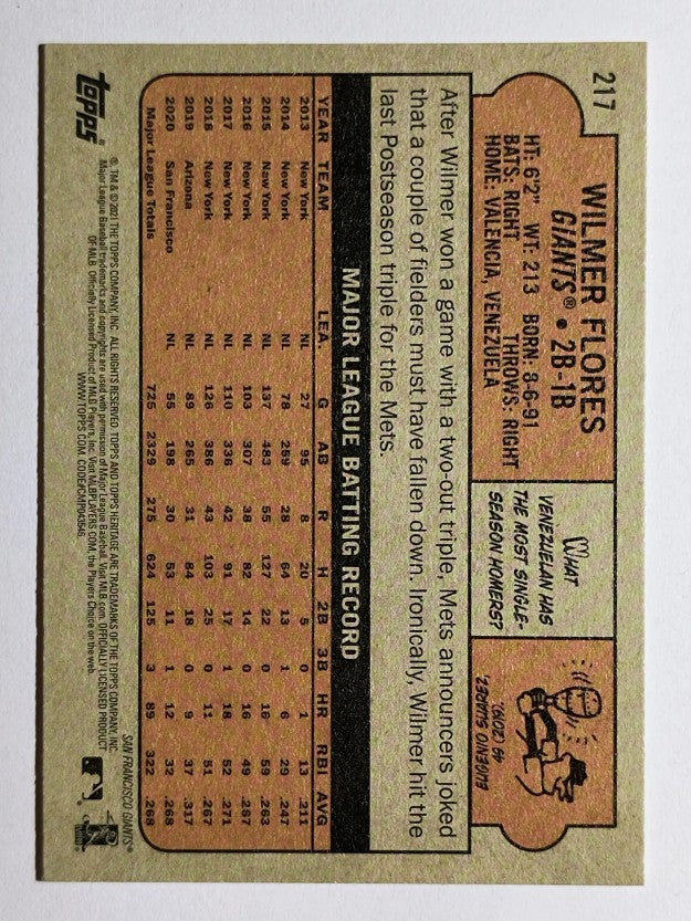 2021 Topps Heritage #217 Wilmer Flores