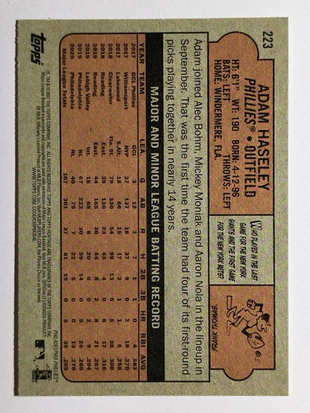 2021 Topps Heritage #223 Adam Haseley
