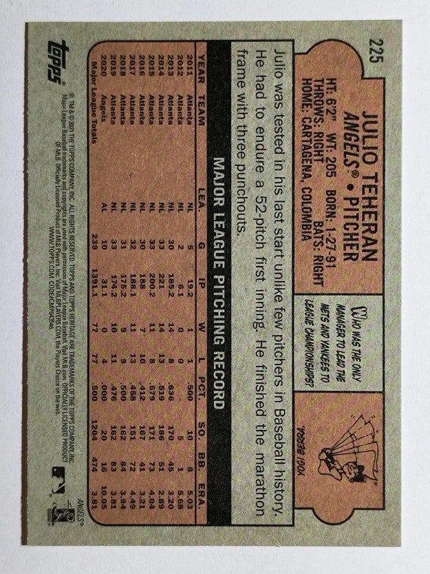 2021 Topps Heritage #225 Julio Teheran