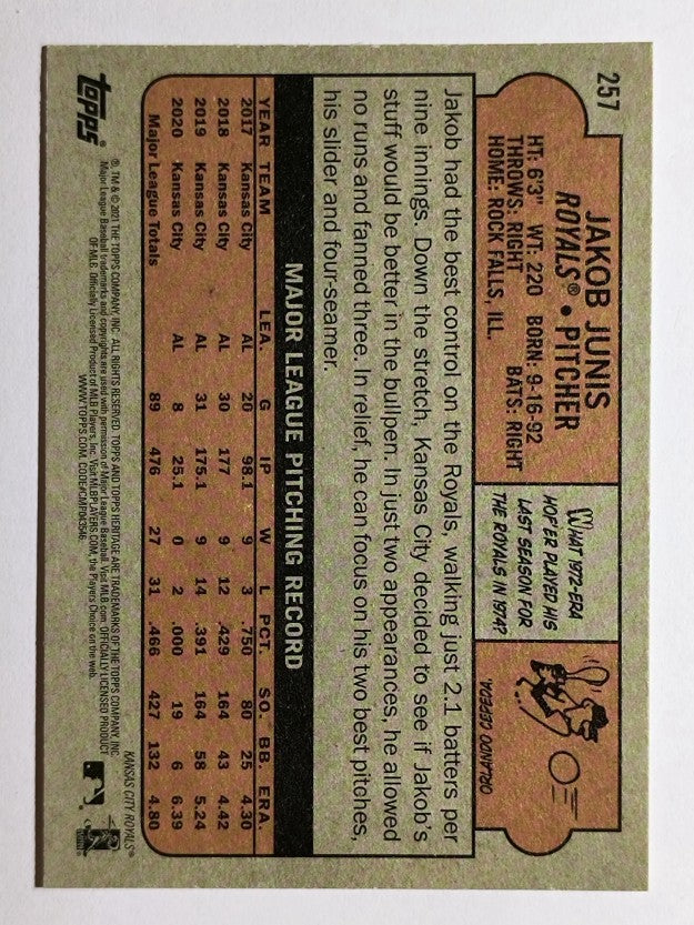 2021 Topps Heritage #257 Jakob Junis