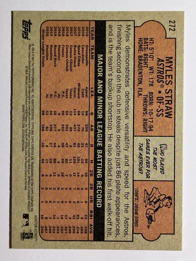 2021 Topps Heritage #272 Myles Straw