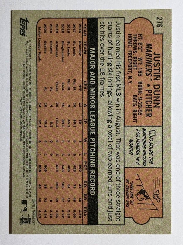 2021 Topps Heritage #276 Justin Dunn