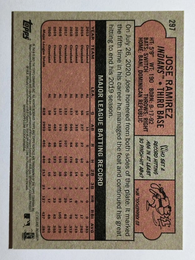 2021 Topps Heritage #297 Jose Ramirez