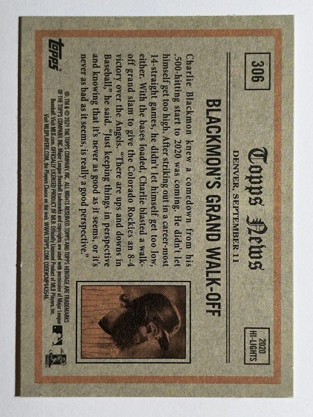 2021 Topps Heritage #306 Charlie Blackmon IA