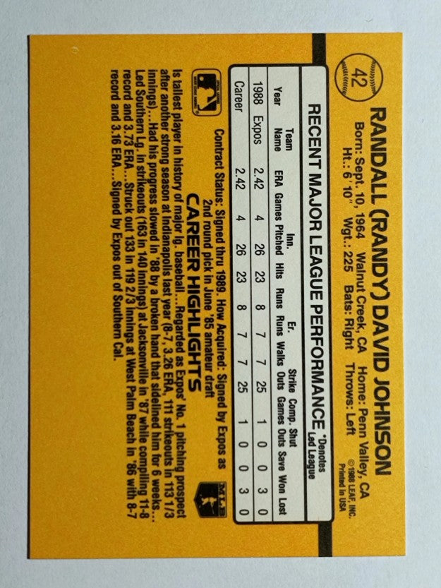 1989 Donruss #42 Randy Johnson RC RR