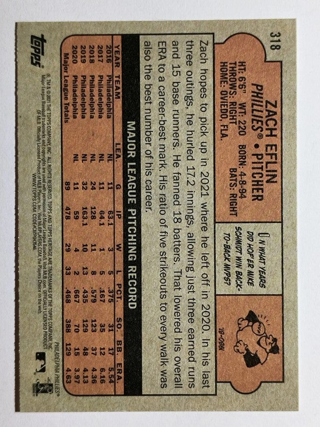 2021 Topps Heritage #318 Zach Eflin
