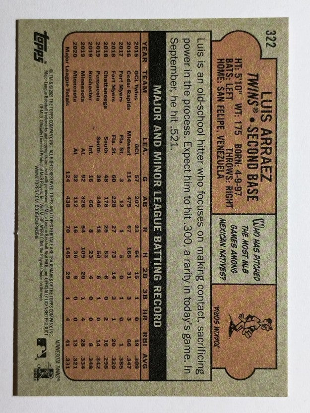 2021 Topps Heritage #322 Luis Arraez