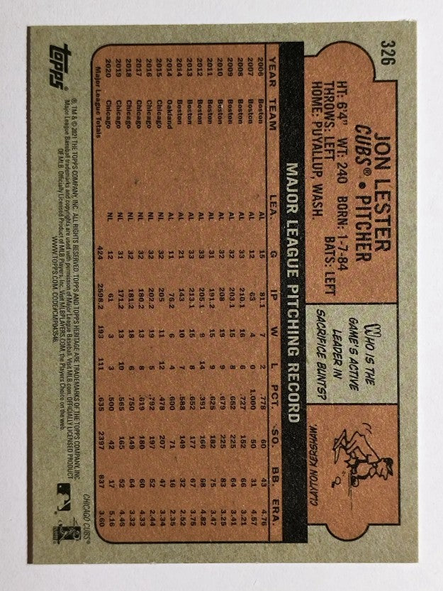 2021 Topps Heritage #326 Jon Lester