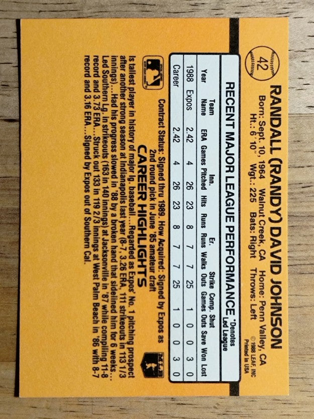1989 Donruss #42 Randy Johnson RC RR