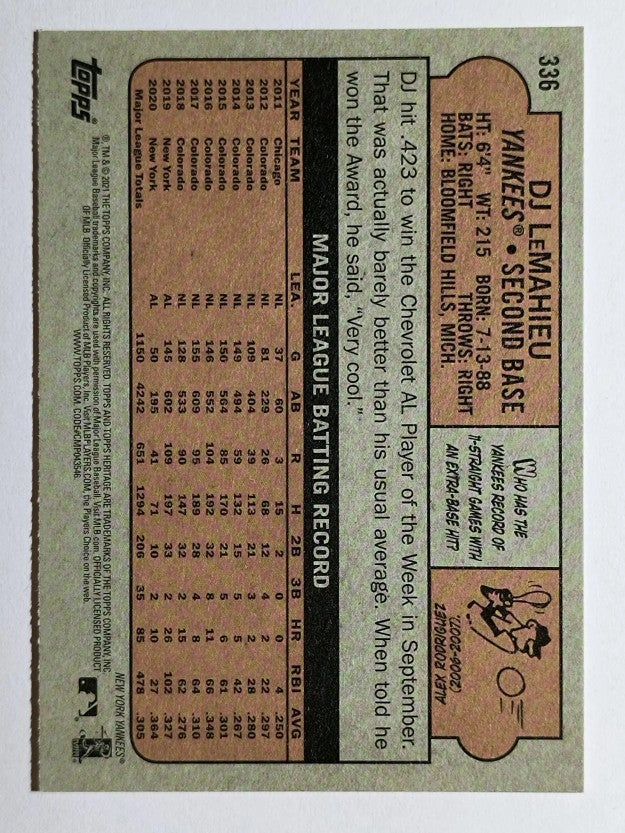 2021 Topps Heritage #336 DJ LeMahieu