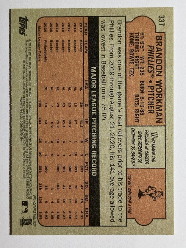 2021 Topps Heritage #337 Brandon Workman