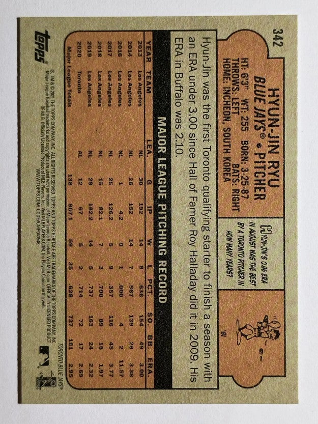 2021 Topps Heritage #342 Hyun-Jin Ryu
