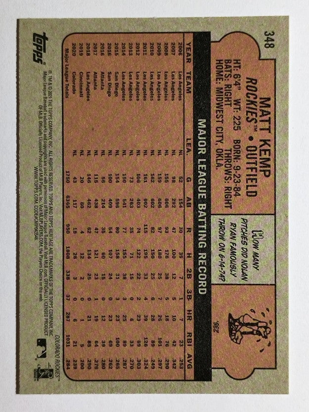 2021 Topps Heritage #348 Matt Kemp