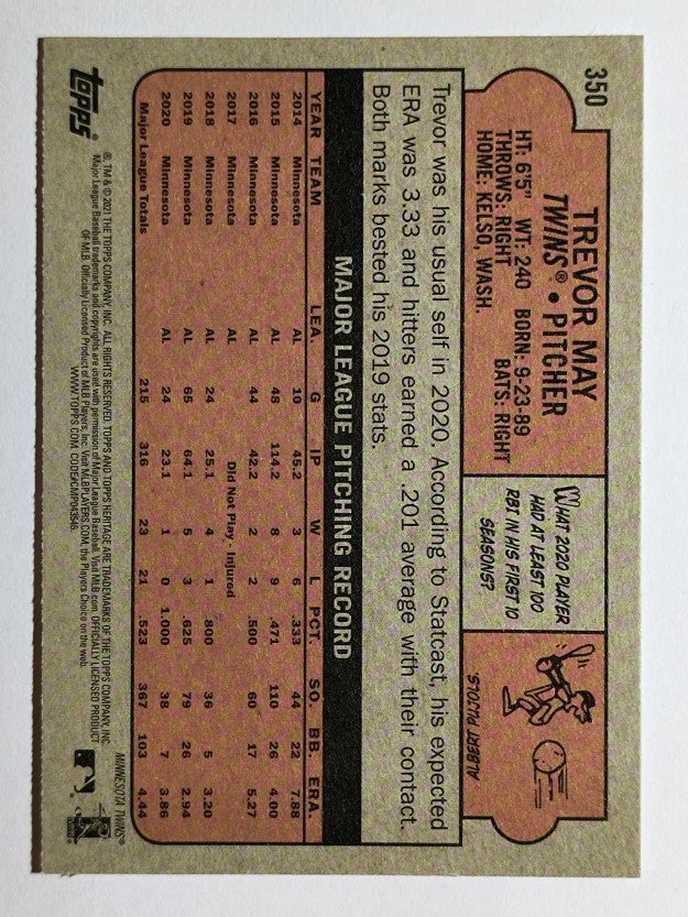2021 Topps Heritage #350 Trevor May
