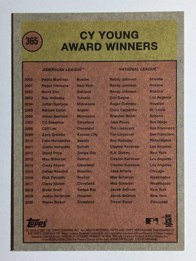 2021 Topps Heritage #365 Cy Young Award