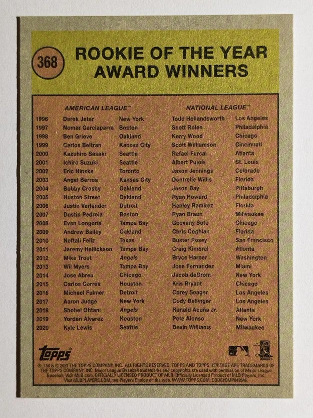 2021 Topps Heritage #368 Rookie of the Year Award