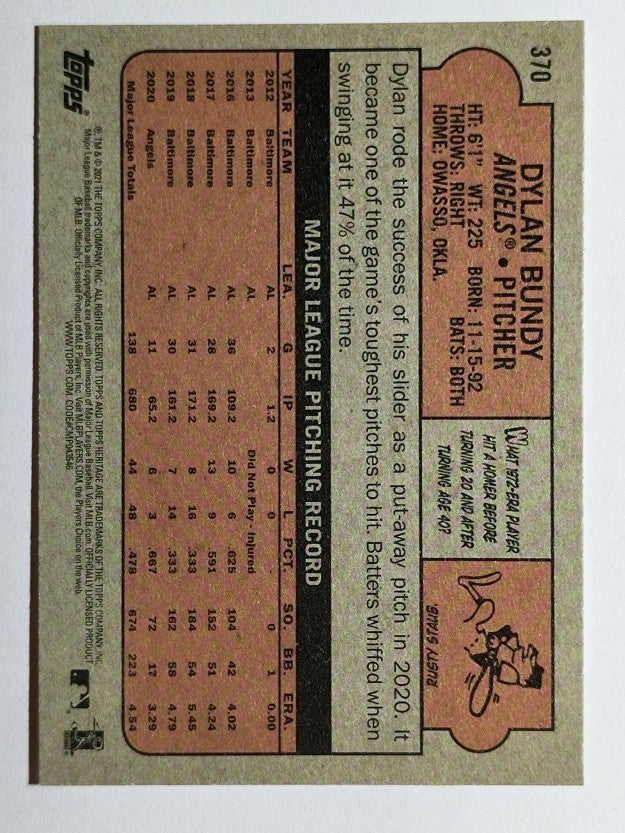 2021 Topps Heritage #370 Dylan Bundy