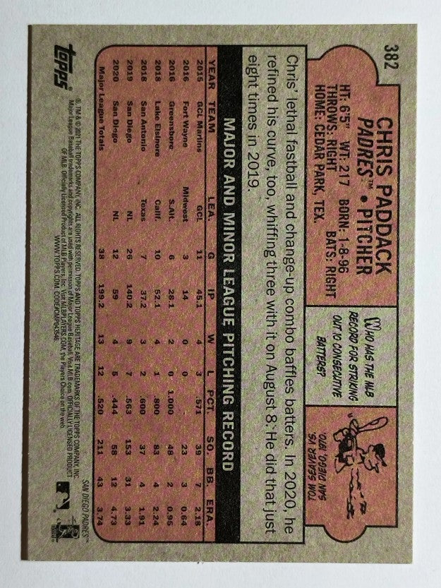 2021 Topps Heritage #382 Chris Paddack