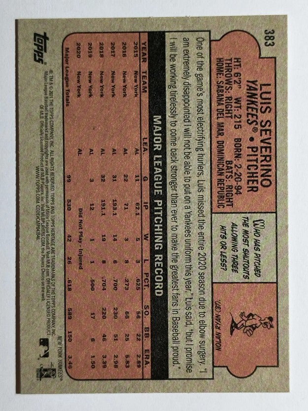 2021 Topps Heritage #383 Luis Severino