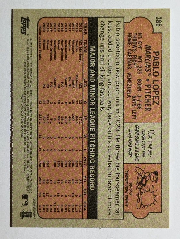2021 Topps Heritage #385 Pablo Lopez