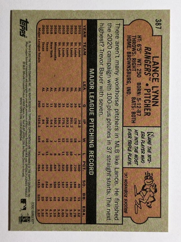2021 Topps Heritage #387 Lance Lynn