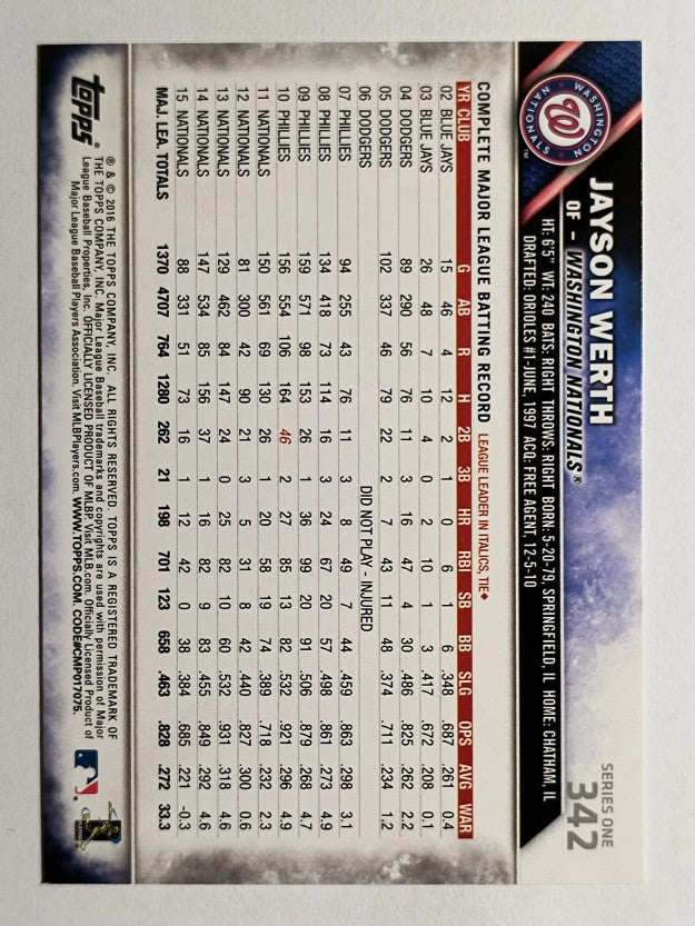 2016 Topps #342 Jayson Werth