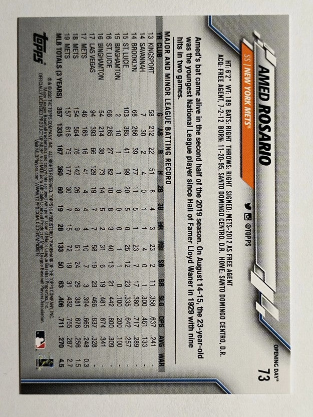 2020 Topps Opening Day #73 Amed Rosario