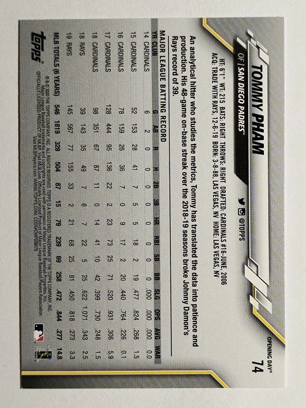 2020 Topps Opening Day #74 Tommy Pham